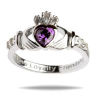 February - Silver Claddagh Birthstone Ring